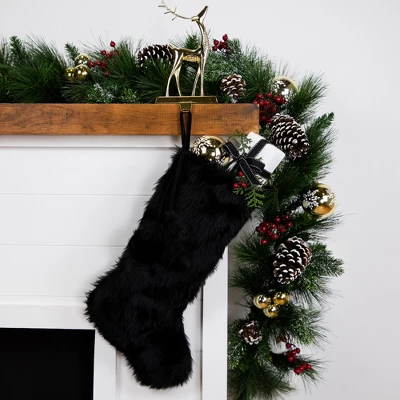 Northlight Sable Faux Fur Christmas Stocking With Pom Poms - 20.5" - Black 2 Northlight Sable Faux Fur Christmas Stocking With Pom Poms - 20.5" - Black