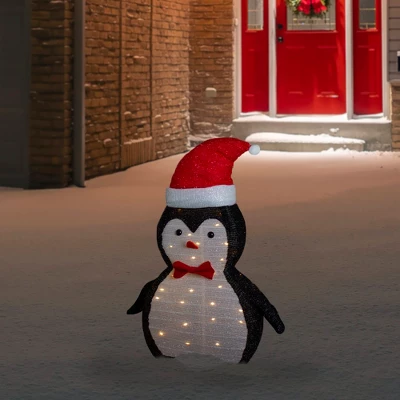Northlight 28" LED Lighted Tinsel Penguin In Santa Hat Outdoor Christmas Decoration 3 Northlight 28" LED Lighted Tinsel Penguin In Santa Hat Outdoor Christmas Decoration
