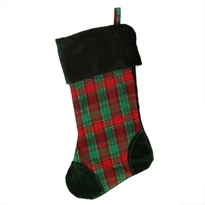 Northlight 19" Christmas Traditions Green, Red And Gold Woven Plaid And Velvet Stocking 4 Northlight 19" Christmas Traditions Green, Red And Gold Woven Plaid And Velvet Stocking - Image 2