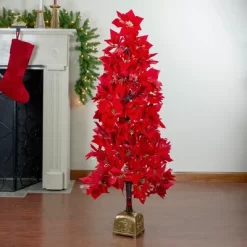 Northlight Pre-Lit Fiber Optic Color Changing Red Poinsettia Christmas Tree - 4' - Multi