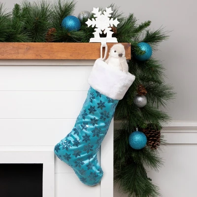 Northlight 20.5" Ice Palace Blue Sequin Snowflake Christmas Stocking With White Faux Fur Cuff 3 Northlight 20.5" Ice Palace Blue Sequin Snowflake Christmas Stocking With White Faux Fur Cuff