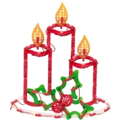 Northlight 16.5" Lighted Candles With Holly And Berry Christmas Window Silhouette