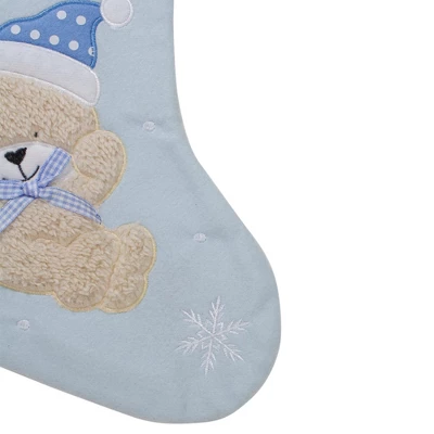 Northlight Baby's 1st Christmas Embroidered Teddy Bear Stocking - 19" - Blue And White 5 Northlight Baby's 1st Christmas Embroidered Teddy Bear Stocking - 19" - Blue And White - Image 3