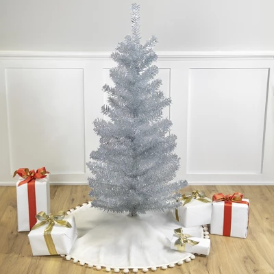 Northlight 4' Holographic Silver Tinsel Slim Artificial Christmas Tree - Unlit 3 Northlight 4' Holographic Silver Tinsel Slim Artificial Christmas Tree - Unlit