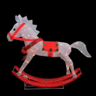 Northlight Lighted Rocking Horse Outdoor Christmas Decoration - 36" - White And Red 3 Northlight Lighted Rocking Horse Outdoor Christmas Decoration - 36" - White And Red
