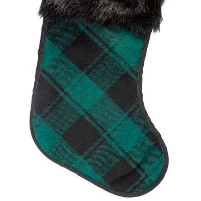 Northlight 19" Green And Black Plaid Christmas Stocking With Faux Fur 4 Northlight 19" Green And Black Plaid Christmas Stocking With Faux Fur - Image 2