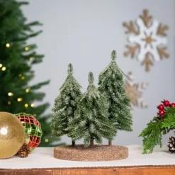 Northlight Icy Downswept Pine Trio Of Trees Christmas Decoration - 8" - Unlit