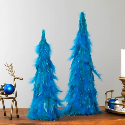 Northlight Small Two-Tone Layered Feathers Cone Tree Christmas Decoration - 16" - Turquoise 4 Northlight Small Two-Tone Layered Feathers Cone Tree Christmas Decoration - 16" - Turquoise - Image 2