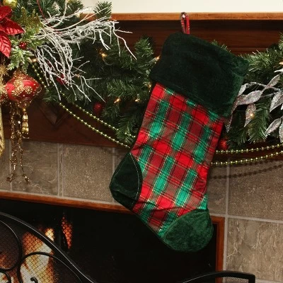 Northlight 19" Christmas Traditions Green, Red And Gold Woven Plaid And Velvet Stocking 3 Northlight 19" Christmas Traditions Green, Red And Gold Woven Plaid And Velvet Stocking