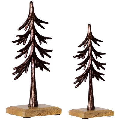 Northlight Trees On Wood Base Metal Christmas Decorations - 11.5" - Bronze - Set Of 2 5 Northlight Trees On Wood Base Metal Christmas Decorations - 11.5" - Bronze - Set Of 2 - Image 3