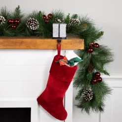 Northlight 5.5" Silver Glitter Gift Box With Bow Christmas Metal Stocking Holder