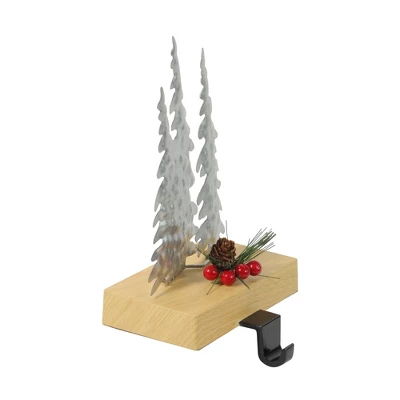 Northlight Galvanized Christmas Trees With Wooden Base Stocking Holder - 8.5" 3 Northlight Galvanized Christmas Trees With Wooden Base Stocking Holder - 8.5"