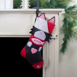 Northlight 19.5" Black And Red Embroidered Kitty Cat Christmas Stocking