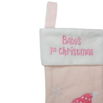 Northlight Baby's 1st Christmas Embroidered Teddy Bear Stocking - 19" - Pink And White 4 Northlight Baby's 1st Christmas Embroidered Teddy Bear Stocking - 19" - Pink And White - Image 2
