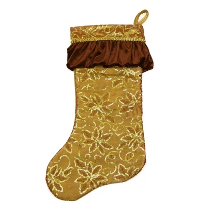 Northlight 19" Gold Sequined Floral Venetian Style Ruffle Cuff Christmas Stocking 3 Northlight 19" Gold Sequined Floral Venetian Style Ruffle Cuff Christmas Stocking