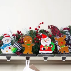 Northlight Set Of 4 Christmas Figures Stocking Holders With Silver Base