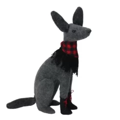 Northlight Sitting Dog With Plaid Collar Christmas Decoration - 14.5” - Gray And Red