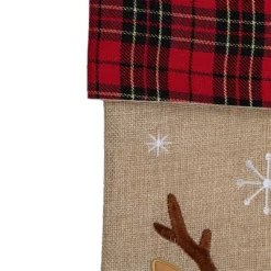 Northlight 19" Burlap Plaid Whimsical Reindeer Waiving Christmas Stocking -Christmas Decorations Store GUEST 4582680b 753b 44c9 839c 7f5c2cf3dc08