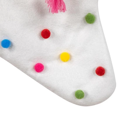 Northlight 20" White Christmas Stocking With Multicolor Pom-Poms And Tassels 5 Northlight 20" White Christmas Stocking With Multicolor Pom-Poms And Tassels - Image 3