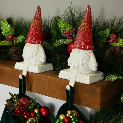 Northlight Glittered Gnome Christmas Stocking Holders - 8.25" - Set Of 2 3 Northlight Glittered Gnome Christmas Stocking Holders - 8.25" - Set Of 2