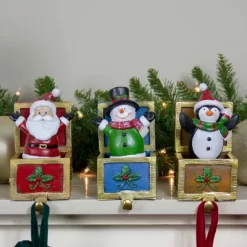 Northlight Santa Snowman And Penguin In Gift Boxes Christmas Stocking Holders - Set Of 3 - 6"
