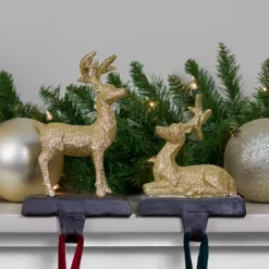 Northlight Reindeer Glittered Christmas Stocking Holders - 8.5" - Gold - Set Of 2