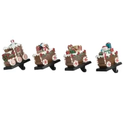 Northlight Set Of 4 Gingerbread Train Christmas Stocking Holders 4.75"