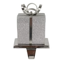 Northlight 5.5" Silver Glitter Gift Box With Bow Christmas Metal Stocking Holder -Christmas Decorations Store GUEST 61d93b34 7405 4e2a 8b3f 66e77310aaeb