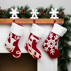 Northlight Reindeer And Snowflake Embroidered Christmas Stockings - 20" - Set Of 3