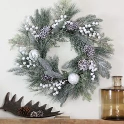 Northlight Frosted Mixed Pine And Pine Cone Artificial Christmas Wreath, 24-inch, Unlit -Christmas Decorations Store GUEST 69ae29b7 53ae 47e6 b3f2 942c4ad9c428