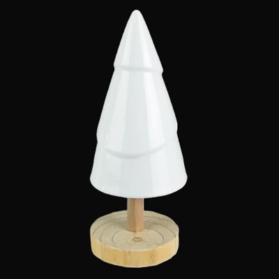 Northlight Ceramic Tree With Wood Base Christmas Decoration - 10.5" - White 4 Northlight Ceramic Tree With Wood Base Christmas Decoration - 10.5" - White - Image 2