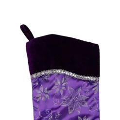 Northlight 20" Purple And Silver Glittered Floral Christmas Stocking With Shadow Velveteen Cuff -Christmas Decorations Store GUEST 6dc979e4 99aa 4c15 9e2b e05e80c6606c