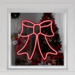 Northlight 15" Red LED Lighted Neon Style Bow Christmas Window Silhouette