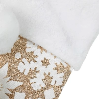 Northlight 20.5" Glittered Gold Christmas Stocking With Snowflakes And Pom Poms 6 Northlight 20.5" Glittered Gold Christmas Stocking With Snowflakes And Pom Poms - Image 4