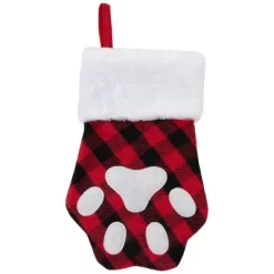 Northlight 15.5" Red And Black Buffalo Plaid Pet Embroidered Christmas Stocking