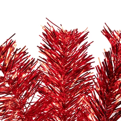 Northlight Pre-Lit Artificial Tinsel Christmas Tree - 3' - Red - Clear Lights 6 Northlight Pre-Lit Artificial Tinsel Christmas Tree - 3' - Red - Clear Lights - Image 4