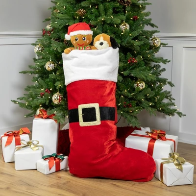 Northlight Velveteen Santa Claus Belt Buckle Commercial Christmas Stocking - 48" - Red And White 4 Northlight Velveteen Santa Claus Belt Buckle Commercial Christmas Stocking - 48" - Red And White - Image 2