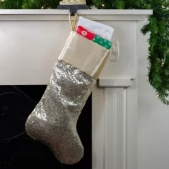 Northlight 22" Golden Metallic Sequined Christmas Stocking With Satin Cuff