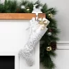 Northlight 19” White And Silver Filigree Christmas Stocking With Bows