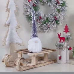 Northlight 13" Silver Sequin Santa With A Pointed Winter Hat Christmas Decor