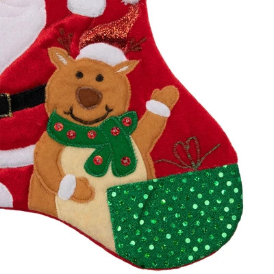 Northlight 20.5" Red And White Glittered Santa Claus And Reindeer Christmas Stocking 6 Northlight 20.5" Red And White Glittered Santa Claus And Reindeer Christmas Stocking - Image 4