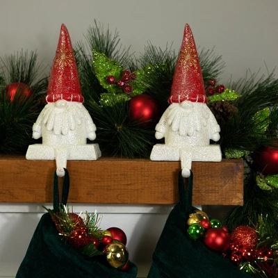 Northlight Glittered Gnome Christmas Stocking Holders - 8.25" - Set Of 2 4 Northlight Glittered Gnome Christmas Stocking Holders - 8.25" - Set Of 2 - Image 2