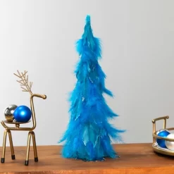 Northlight Small Two-Tone Layered Feathers Cone Tree Christmas Decoration - 16" - Turquoise