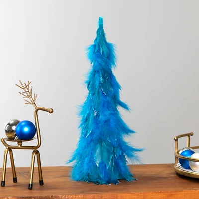 Northlight Small Two-Tone Layered Feathers Cone Tree Christmas Decoration - 16" - Turquoise 3 Northlight Small Two-Tone Layered Feathers Cone Tree Christmas Decoration - 16" - Turquoise