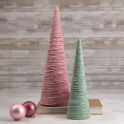 Northlight Twisted Cone Tree With Shiny Garland Christmas Decoration - 15.25" - Pink