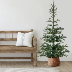 Northlight Real Touch™️ Pre-Lit Pencil Nordmann Fir Artificial Christmas Tree - 6.5' - Warm Clear LED Lights