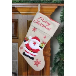Northlight 19" Beige And Red Santa Claus Embroidered Christmas Stocking