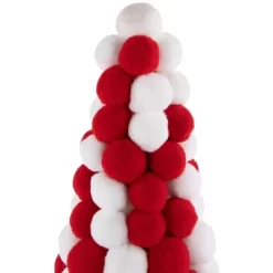 Northlight Pom Pom Cone Tree Christmas Decoration - 13" - White And Red -Christmas Decorations Store GUEST b7fdd52e 87ea 4176 a6c6 e65ab4e7b7bb