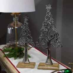 Northlight Starry Trees Metal Christmas Decorations - 18.5" - Silver - Set Of 2