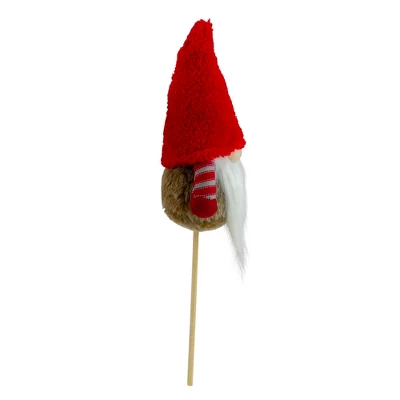 Northlight 11.5" Tiny Gray Faux Fur Santa Gnome With Red Hat And Striped Arms On A Stick Christmas Decoration 4 Northlight 11.5" Tiny Gray Faux Fur Santa Gnome With Red Hat And Striped Arms On A Stick Christmas Decoration - Image 2